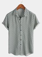 Men's Casual Vintage Geometric Button Up Holiday Summer Retro Short Sleeve Shirt