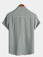 Men's Casual Vintage Geometric Button Up Holiday Summer Retro Short Sleeve Shirt