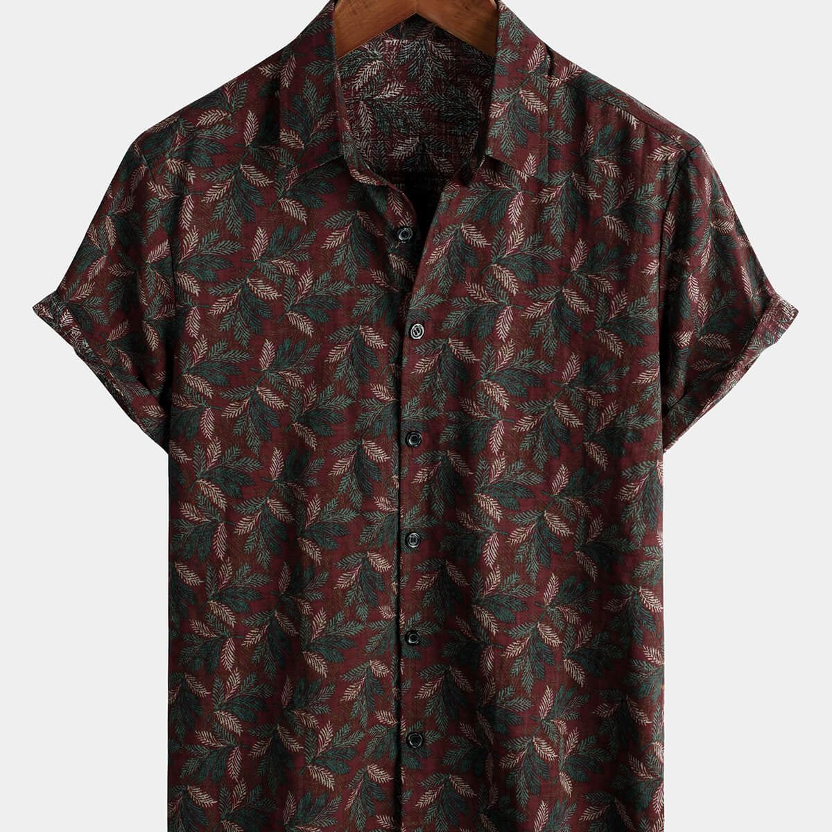 Camisa con botones de playa de verano retro burdeos de manga corta floral vintage para hombre
