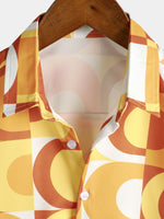 Men's Summer Retro Button Up Vintage Orange 70s Geometric Disco Summer Beach Cool Short Sleeve Shirt