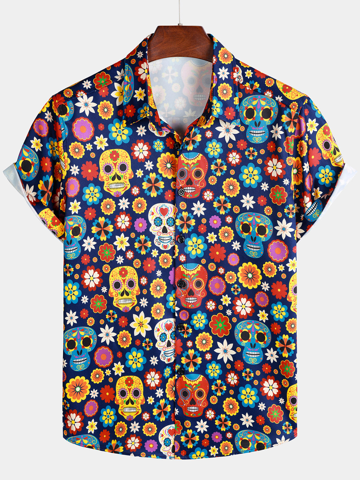 Men's Sugar Skull Punk Rock Holiday Beach Short Sleeve Shirt