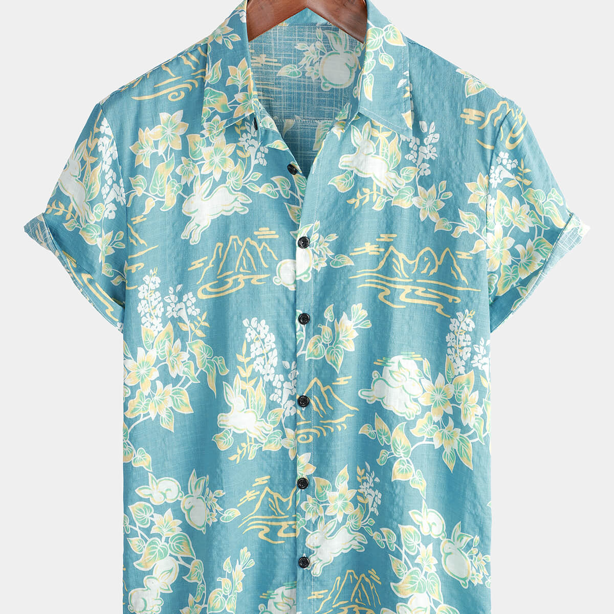 Men's Hawaiian Tropical Floral Print Beach Summer Short Sleeve Button Shirt
