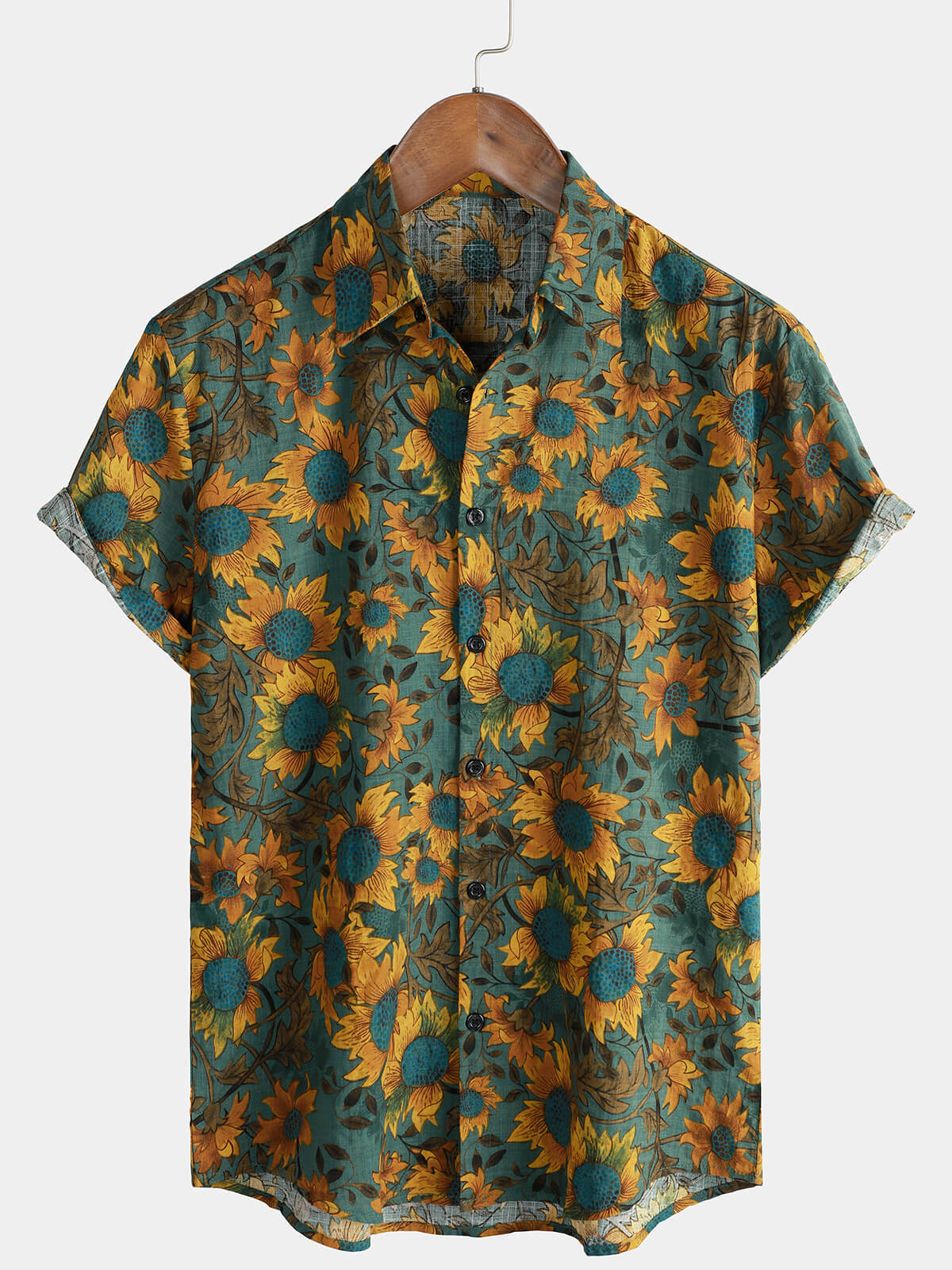 Men's Retro Sunflower Breathable Cotton Short Sleeve Summer Shirt