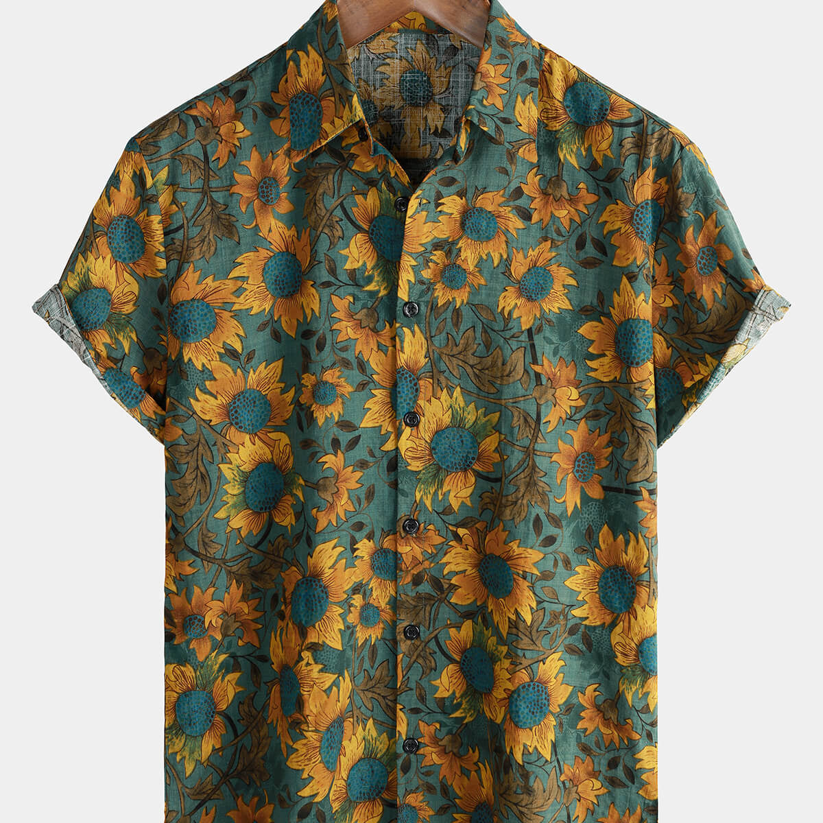 Men's Retro Sunflower Breathable Cotton Short Sleeve Summer Shirt