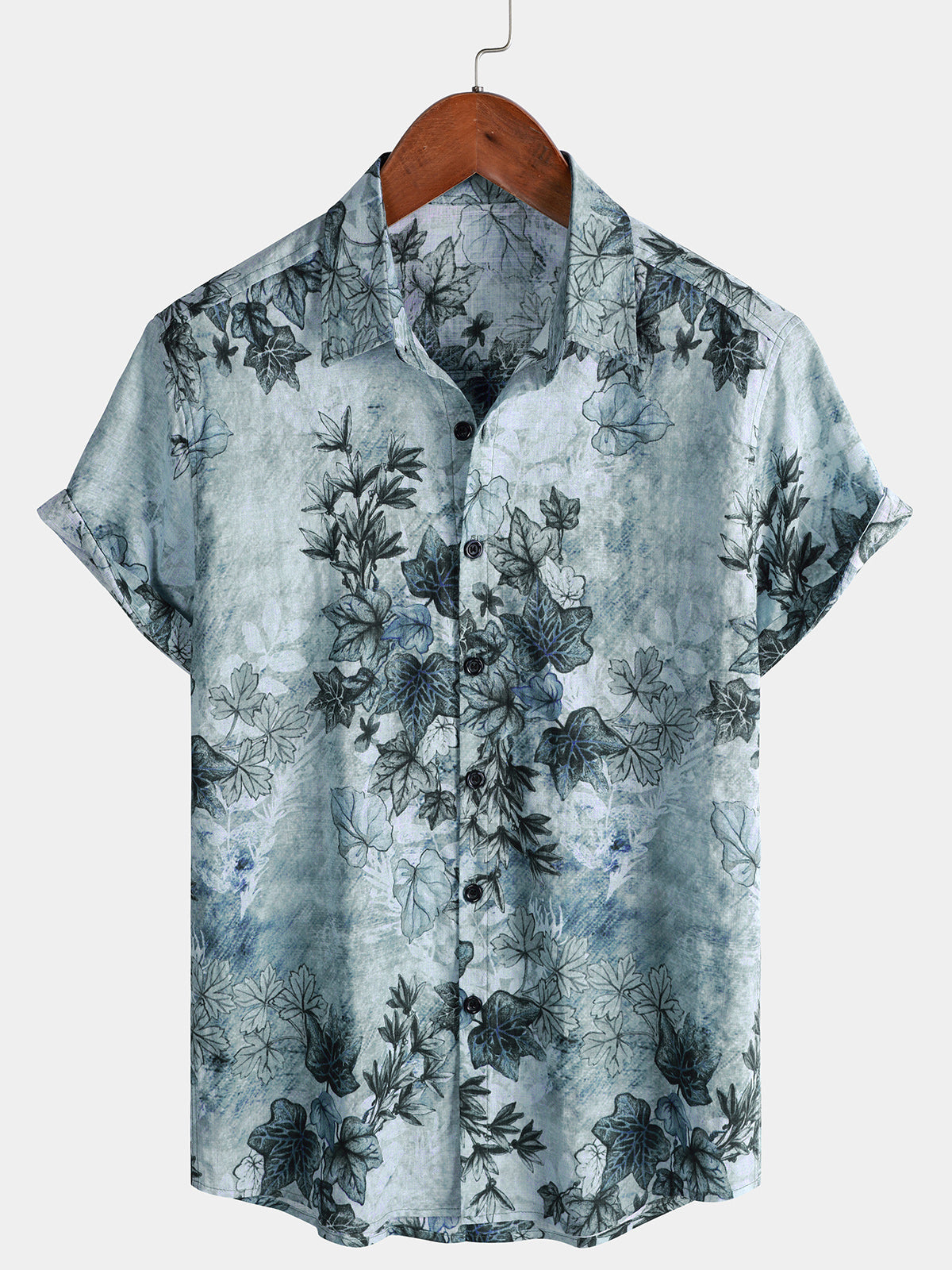 Men's Botanical Print Holiday Short Sleeve Shirt