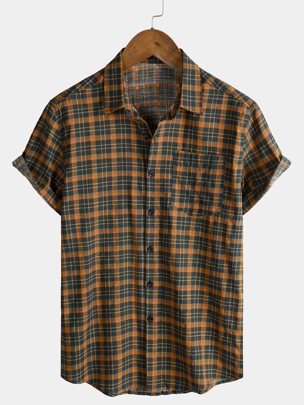 Men's Vintage Plaid Casual Pocket Short Sleeve Shirt
