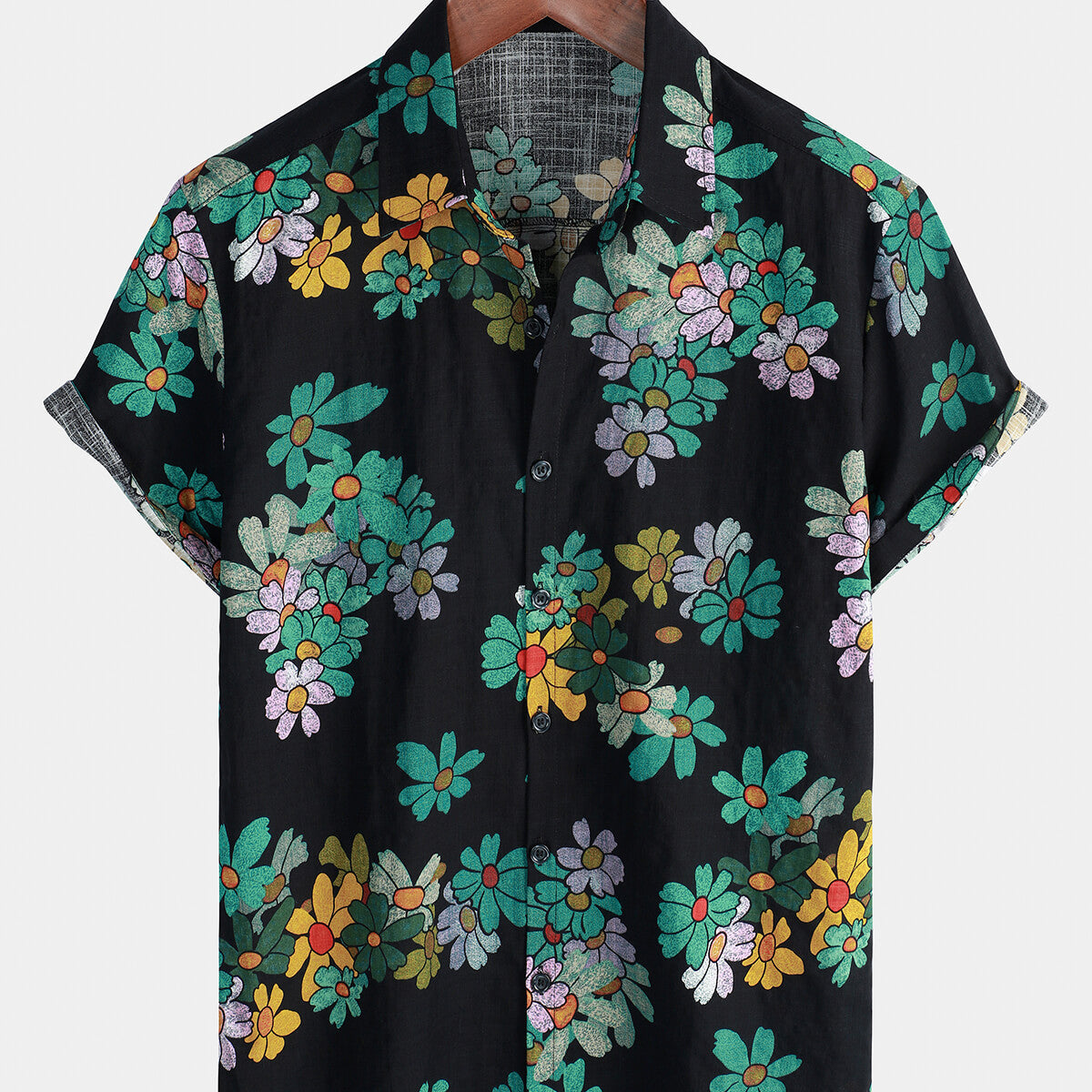 Men's Casual Holiday Cotton Cool Hawaiian Floral Button Up Short Sleeve Shirt