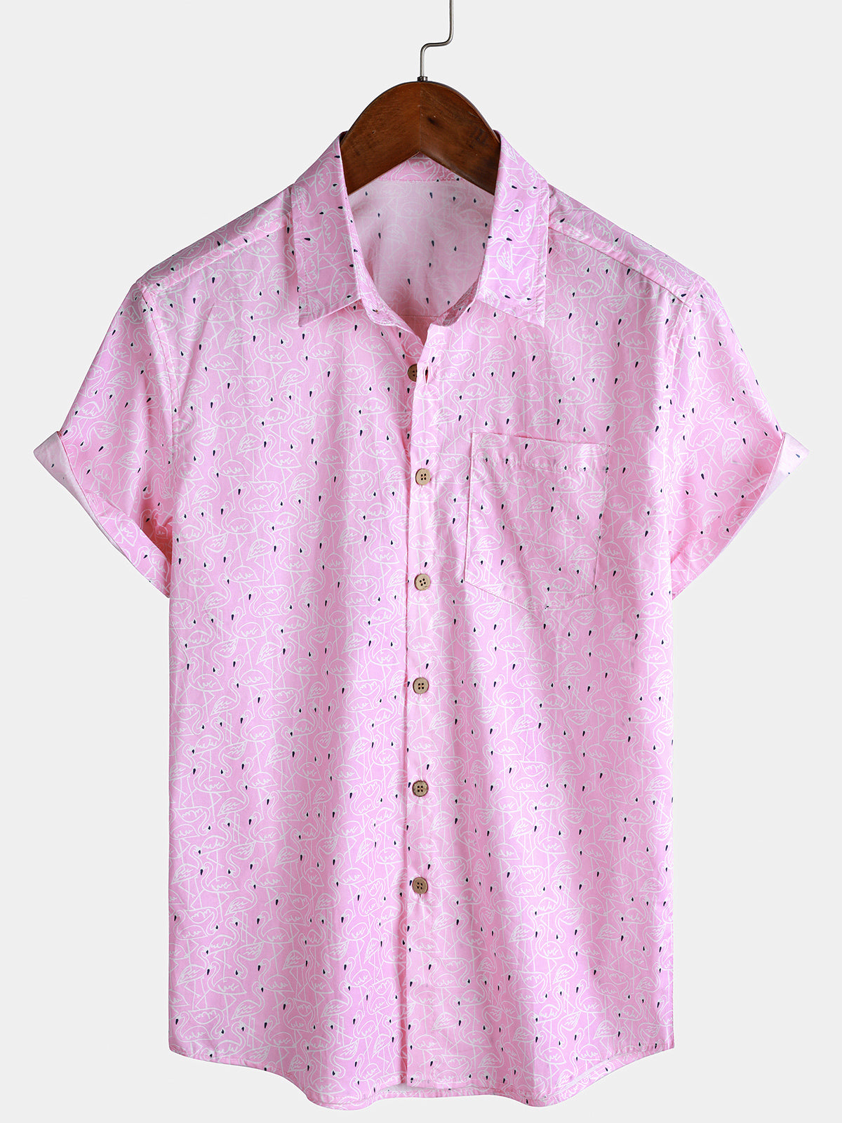 Men’s Summer Flamingo Short Sleeve Button Down Lightweight Beach Shirt