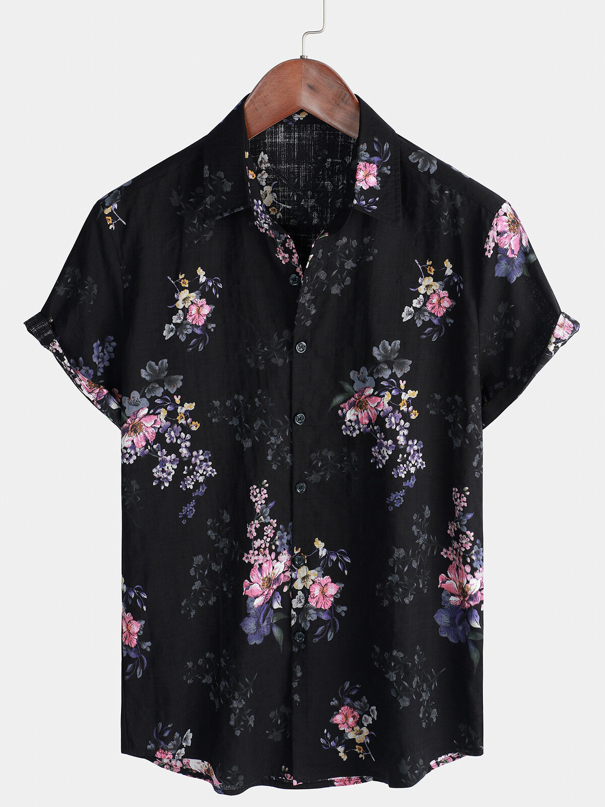 Men's Floral Button Up Short Sleeve Holiday Cotton Vintage Shirt