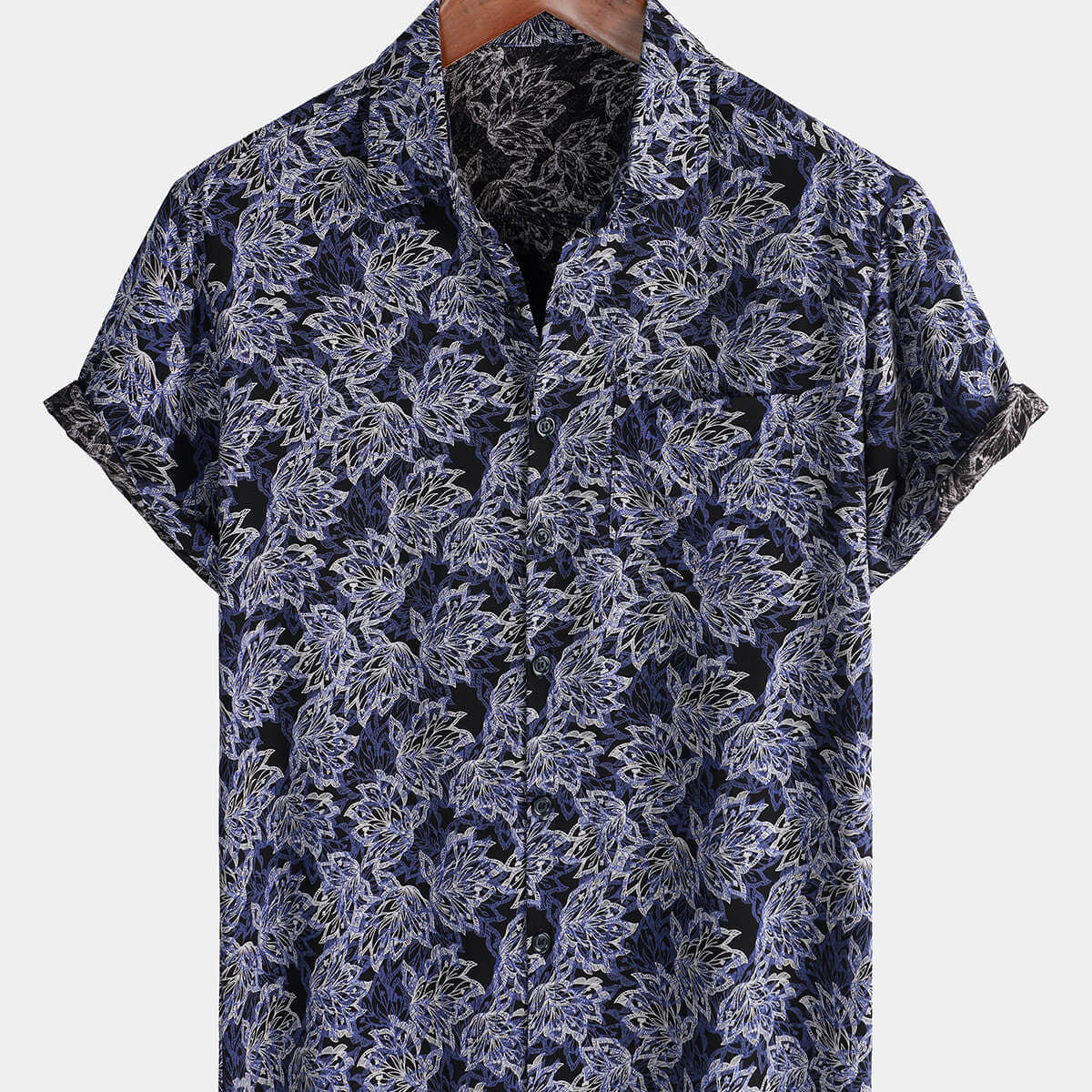 Men's Retro Floral Rayon Pocket Button Up Short Sleeve Shirt