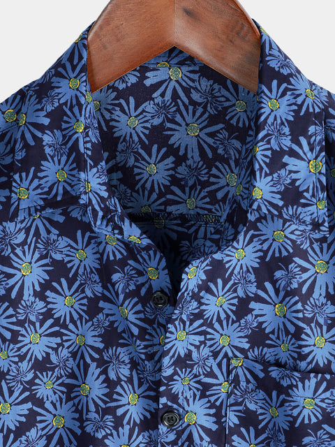 100% cotton Navy Hawaiian flower Men's shirt 2X /XL ... +++ ^^^
