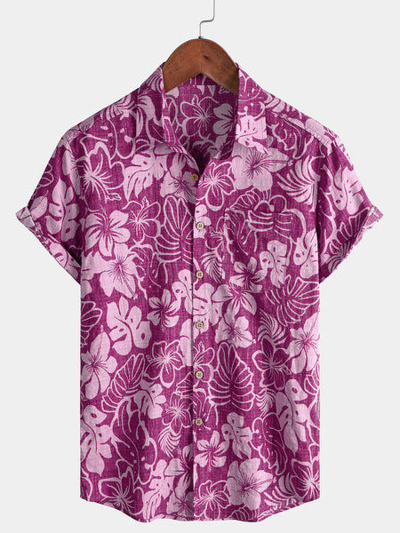 Men’s Lightweight Cool Hibiscus Print Short Sleeve Vacation Shirt
