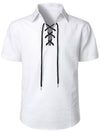 Men's Cotton Retro Drawstring Gothic Solid Color Short Sleeve Shirt