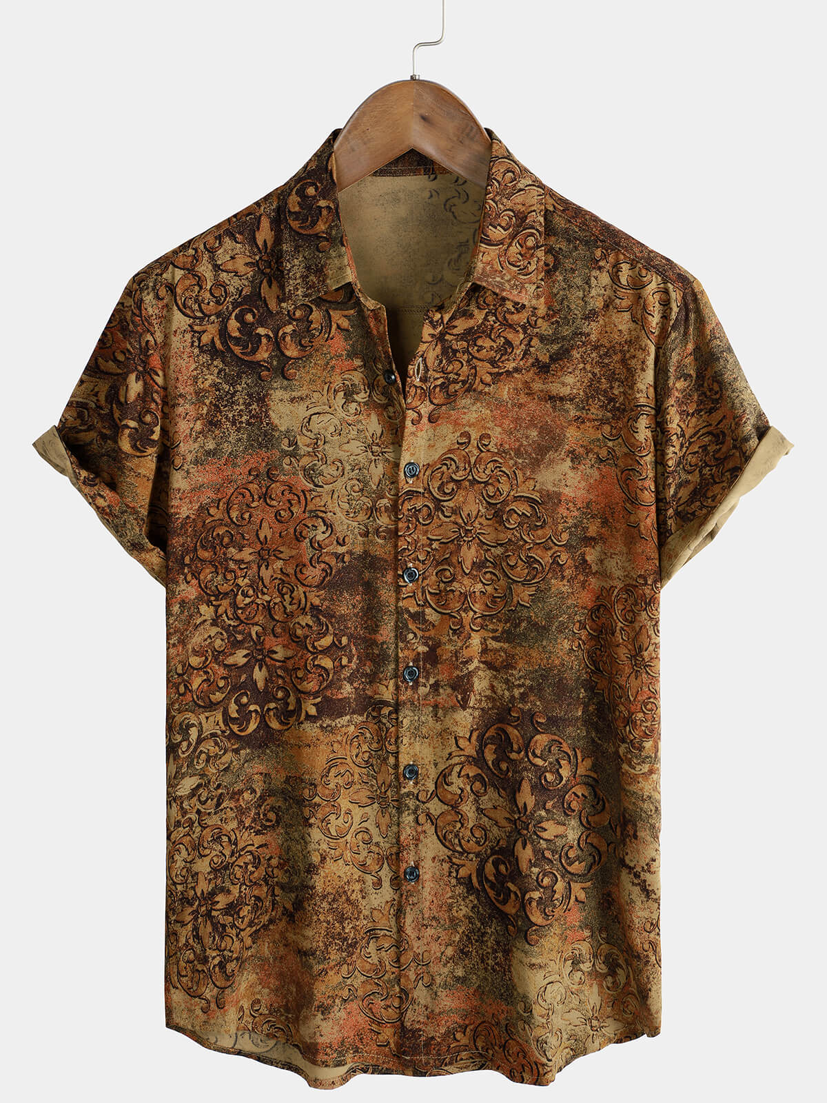 Men's Casual Vintage Holiday Rayon Button Up Short Sleeve Shirt
