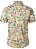 Men's Floral Cotton Casual Button Up Short Sleeve Shirt