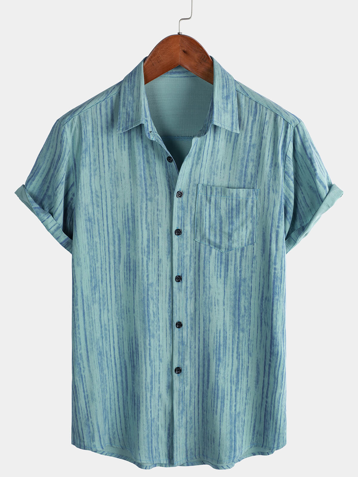 Men's Breathable Short Sleeve Pocket Blue Striped Shirt