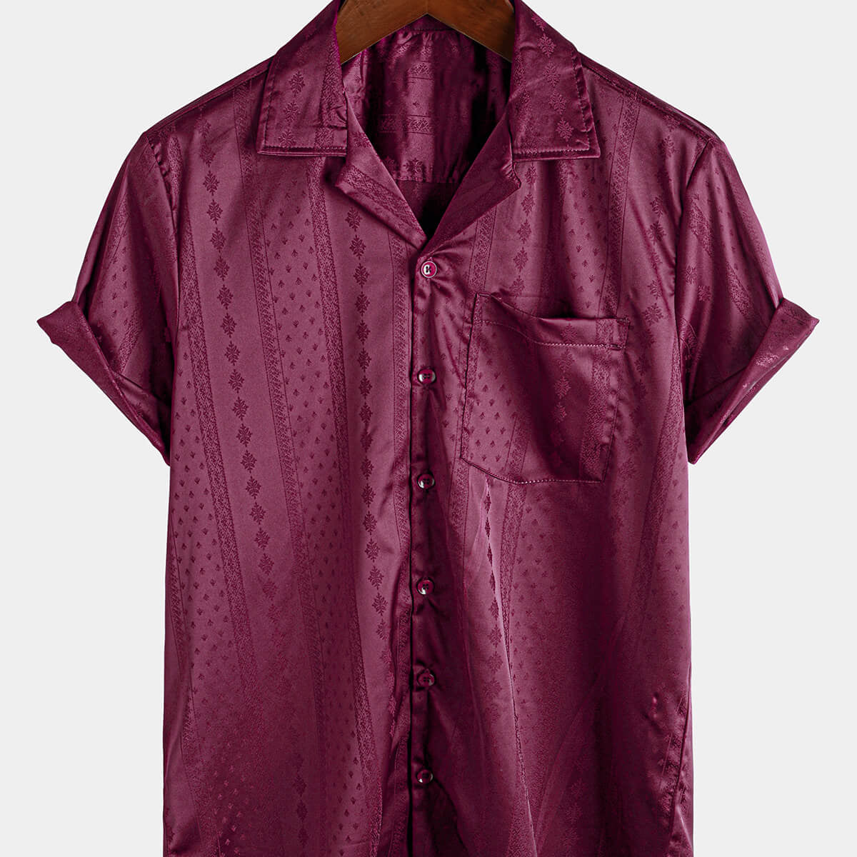 Camisa de cuello cubano de verano de manga corta con botones de jacquard con bolsillo de playa hawaiano para hombre
