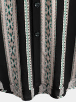 Men's Vintage Black Striped Short Sleeve 70s Aztec Print Western Button Up Shirt
