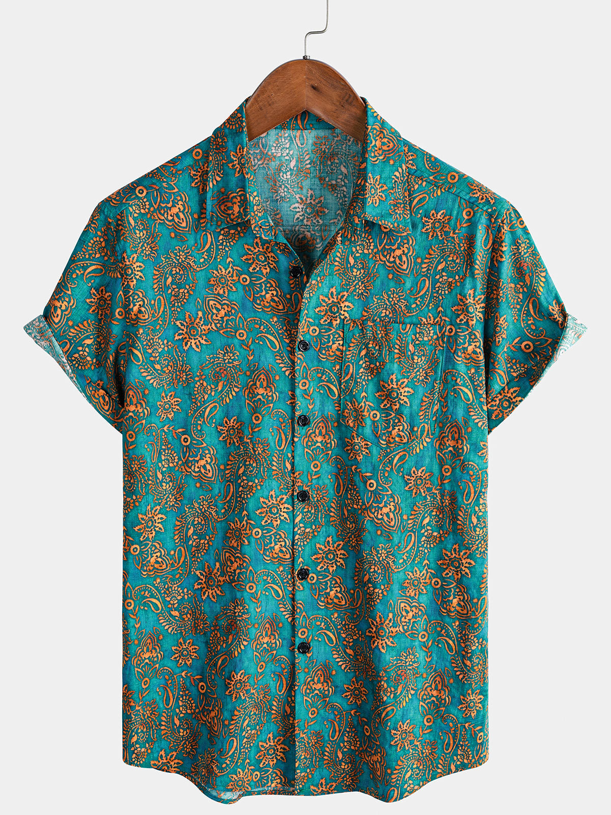 Men's Paisley Print Bohemian Casual Short Sleeve Shirt