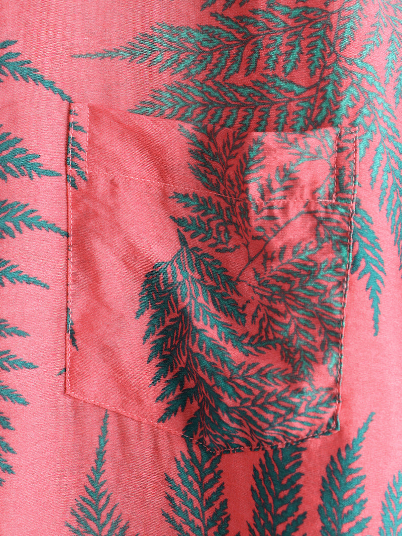 Men's Tropical Leaf Print Pocket Hawaiian Short Sleeve Shirt