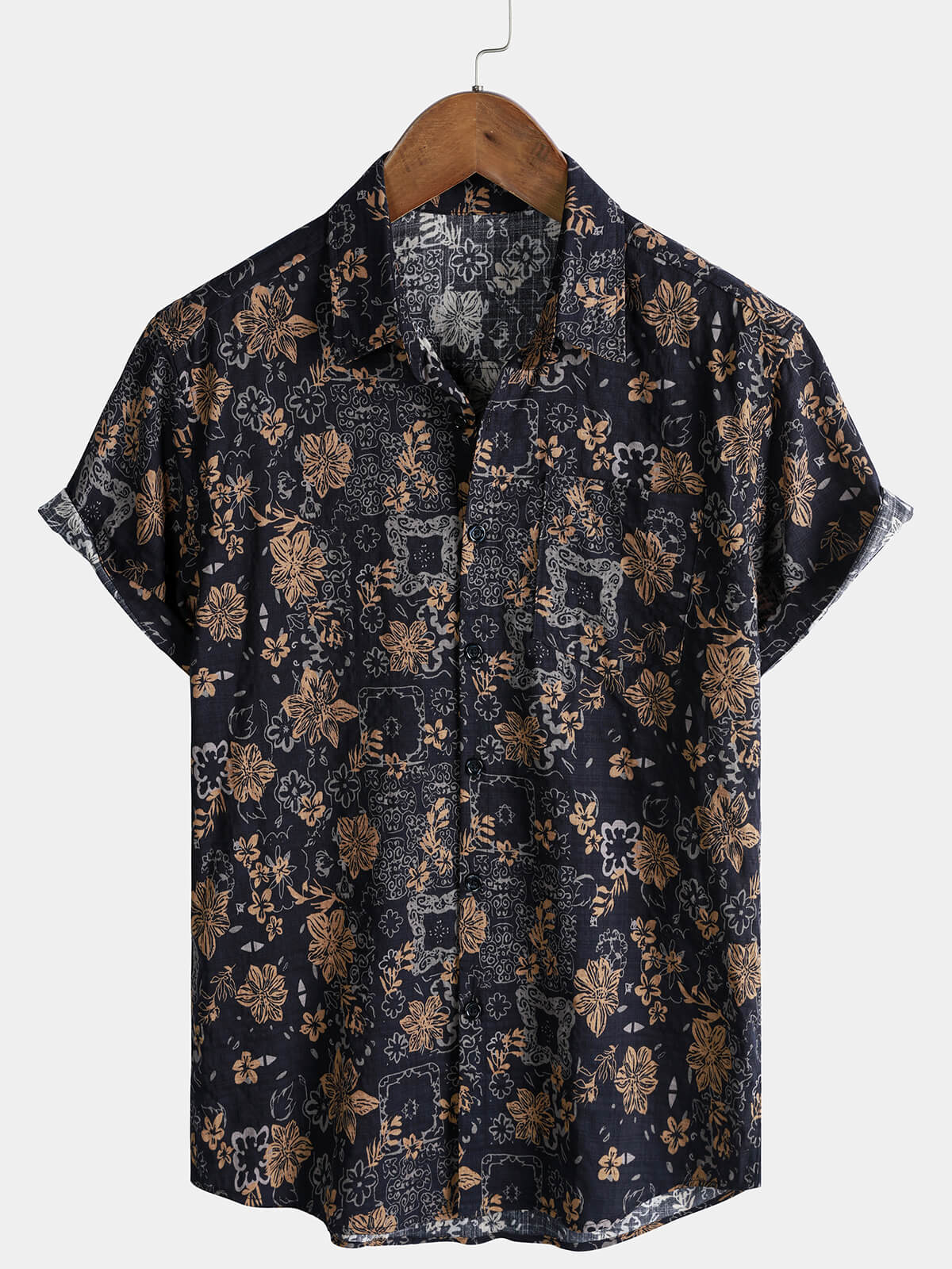Men's Vintage Floral Print Bohemian Beach Short Sleeve Shirt