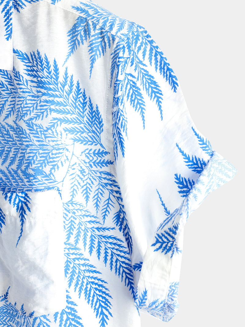 Men's Tropical Leaf Print Pocket Hawaiian Short Sleeve Shirt
