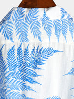 Men's Tropical Leaf Print Pocket Hawaiian Short Sleeve Shirt