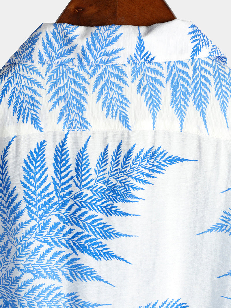 Men's Tropical Leaf Print Pocket Hawaiian Short Sleeve Shirt