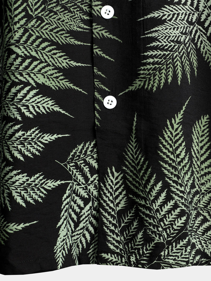 Men's Tropical Leaf Print Pocket Hawaiian Short Sleeve Shirt