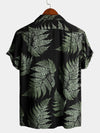 Men's Tropical Leaf Print Pocket Hawaiian Short Sleeve Shirt