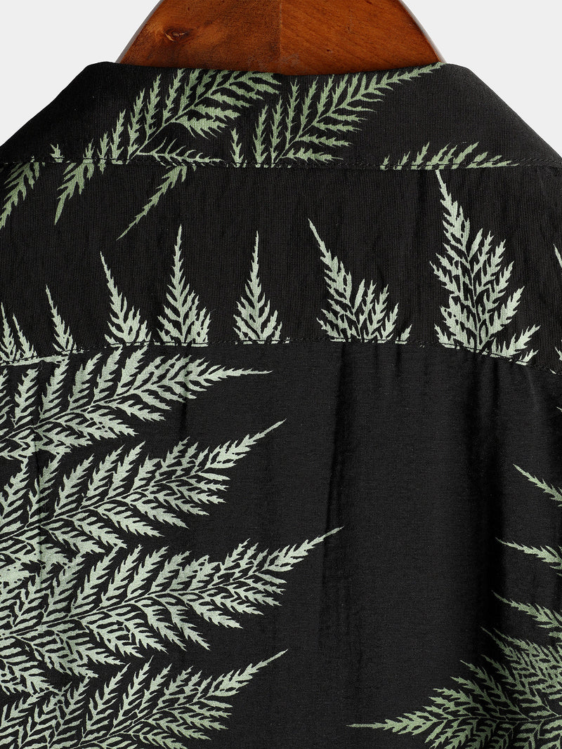 Men's Tropical Leaf Print Pocket Hawaiian Short Sleeve Shirt
