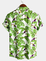 Men's Tropical Leaf Parrot Print Pocket Casual Shirt