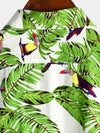 Men's Tropical Leaf Parrot Print Pocket Casual Shirt