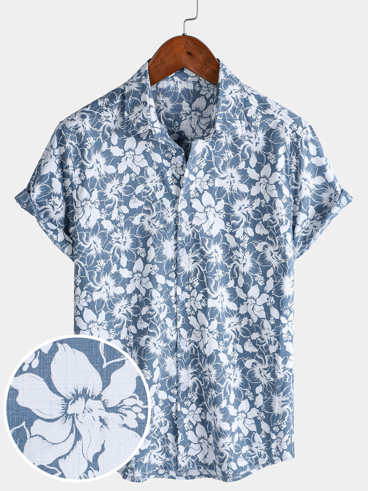 Men&#39;s Holiday Floral Print Hawaiian Beach Cotton Short Sleeve Shirt
