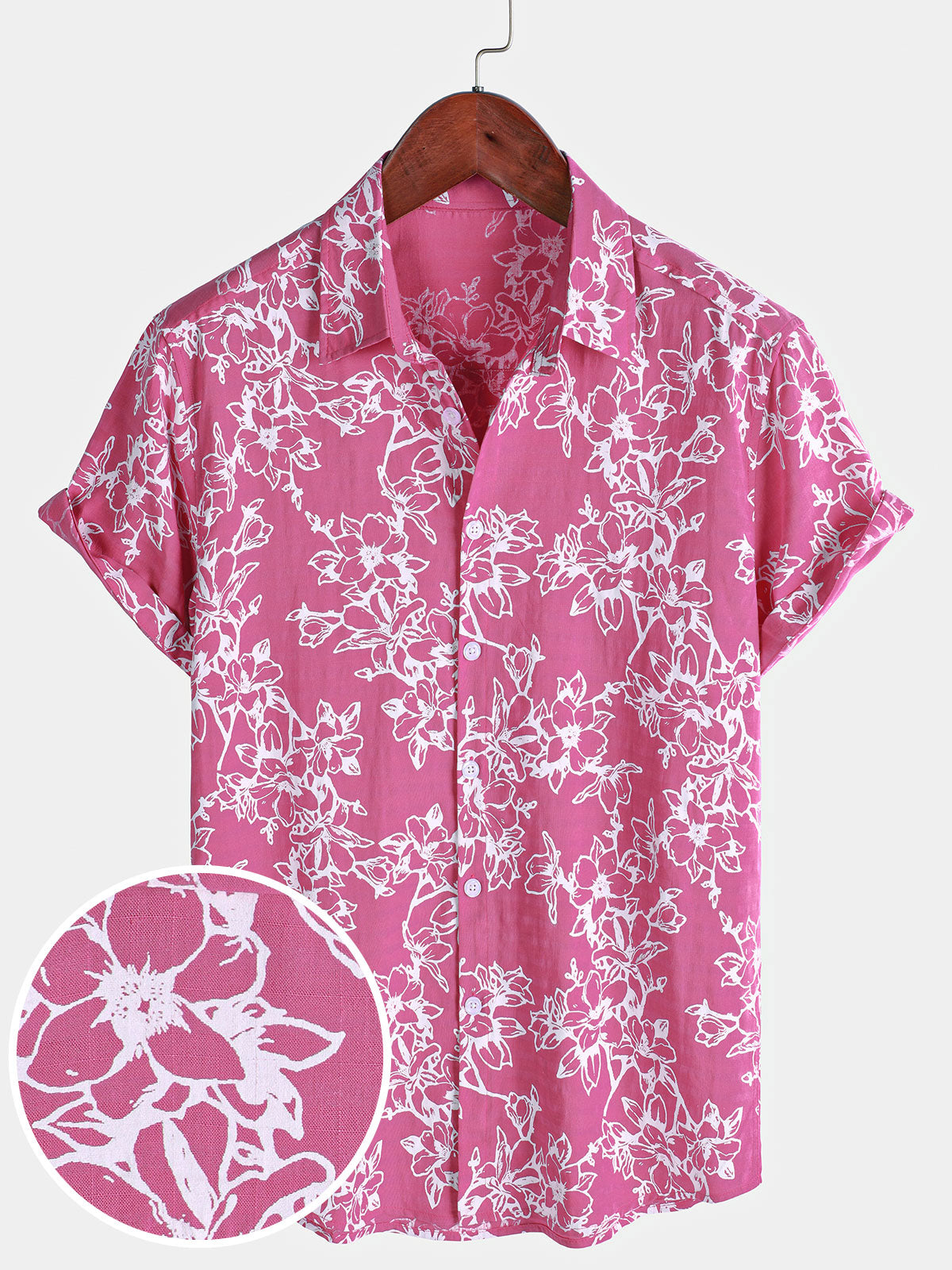 Men&#39;s Summer Casual Floral Holiday Beach Short Sleeve Cotton Shirt