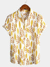 Men's Tropical Leaves Print Pocket Casual Shirt