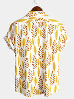 Men's Tropical Leaves Print Pocket Casual Shirt
