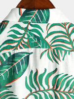 Men's Tropical Leaves Print Pocket Casual Shirt