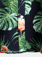 Men's Tropical Leaves Flamingo Print Beach Pocket Shirt