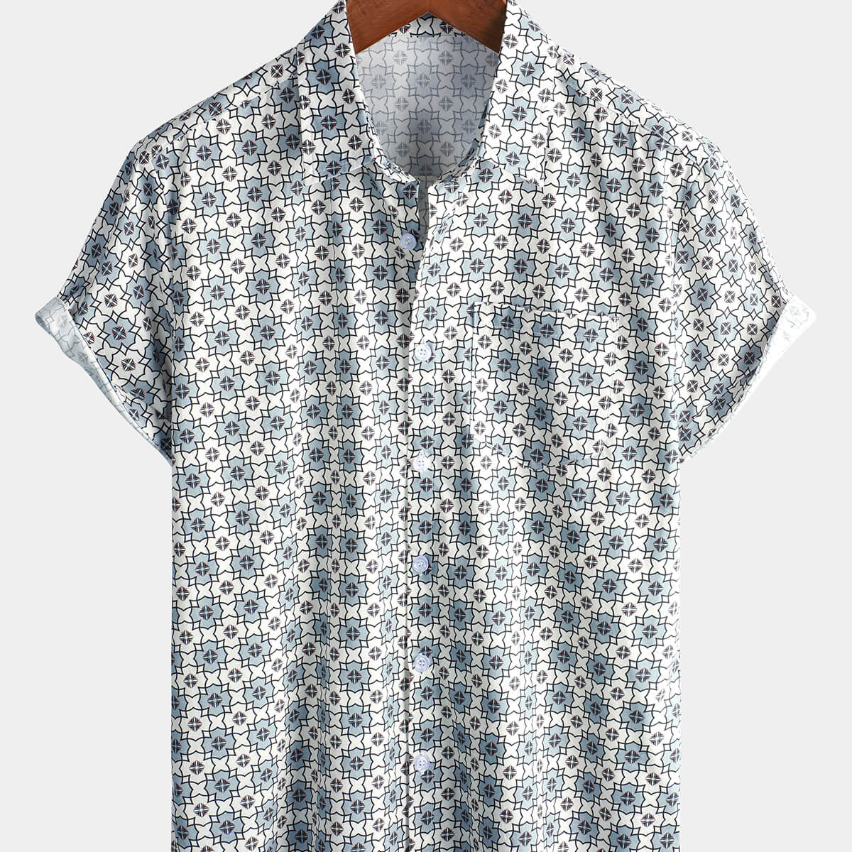Men's White Button Vintage Short Sleeve Shirt