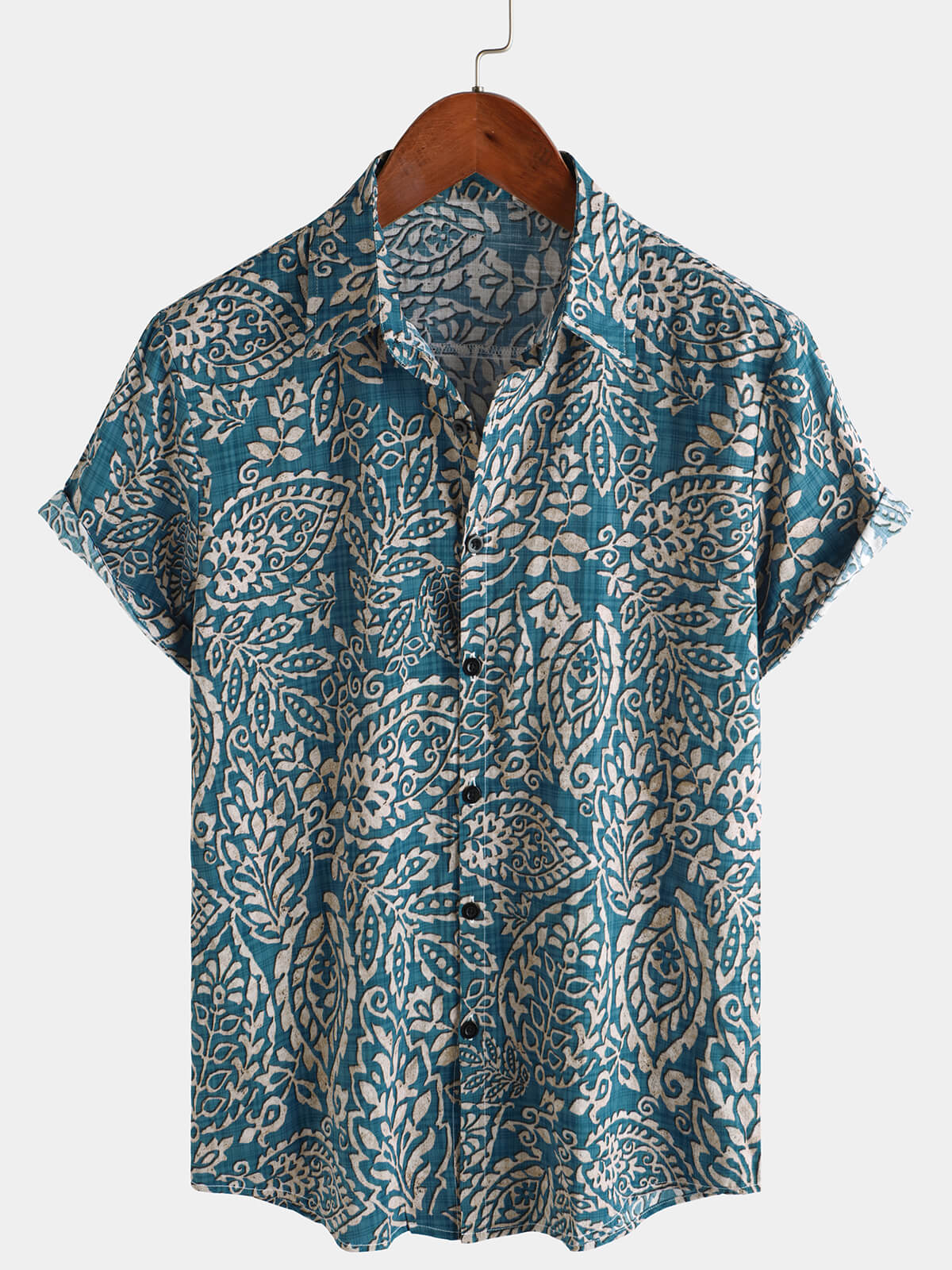 Men's Retro Print Casual Short Sleeve Button Up Shirt