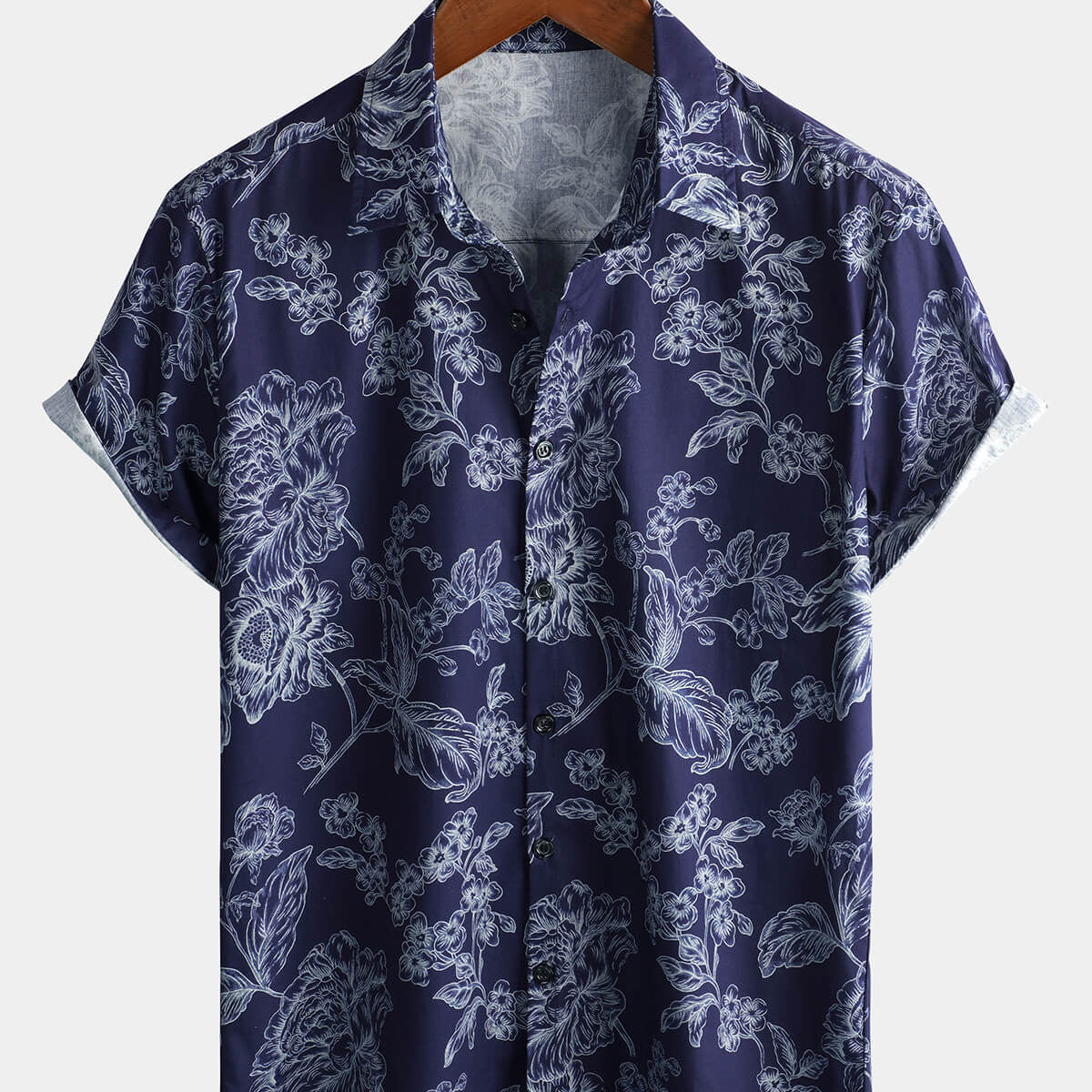 Men's Floral Hawaiian Flower Print Cotton Short Sleeve Shirt