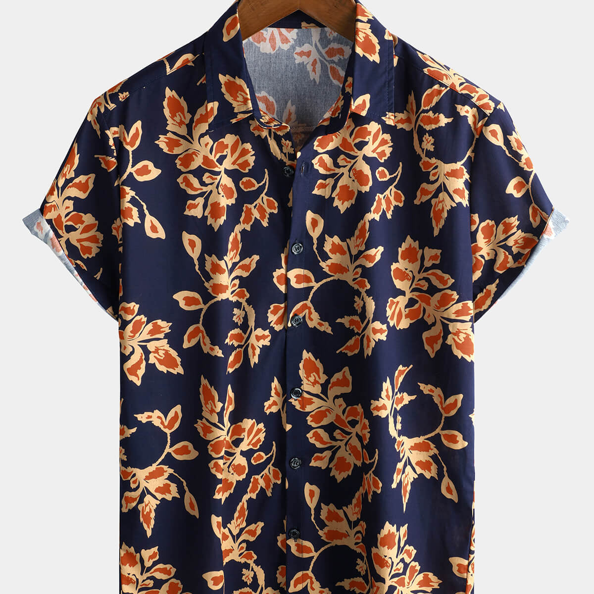 Men's Floral Navy Blue Holiday Hawaiian Short Sleeve Shirt