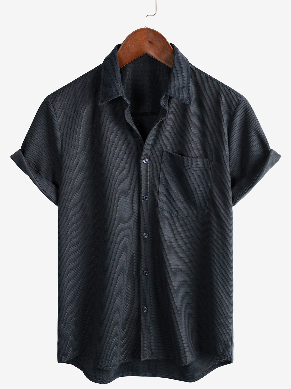 Men's Casual Waffle Short Sleeve Button Up Summer Loose Fit Beach Shirt