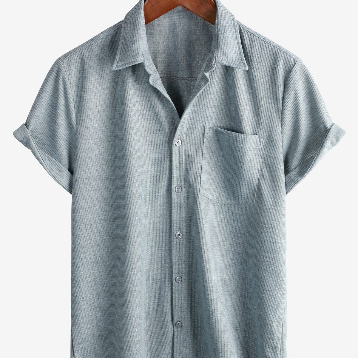Men's Casual Waffle Short Sleeve Button Up Summer Loose Fit Beach Shirt