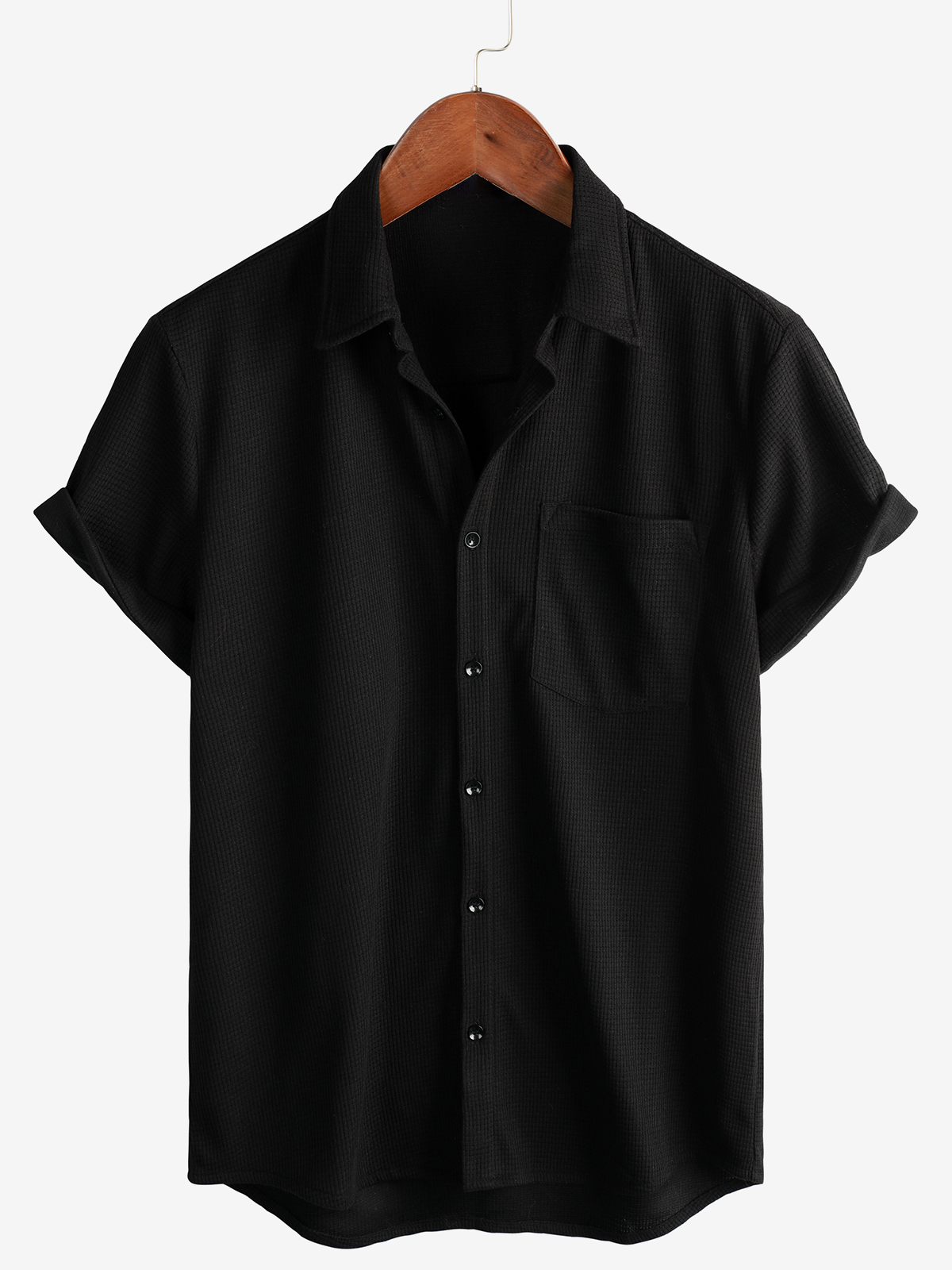 Men's Casual Waffle Short Sleeve Button Up Summer Loose Fit Beach Shirt