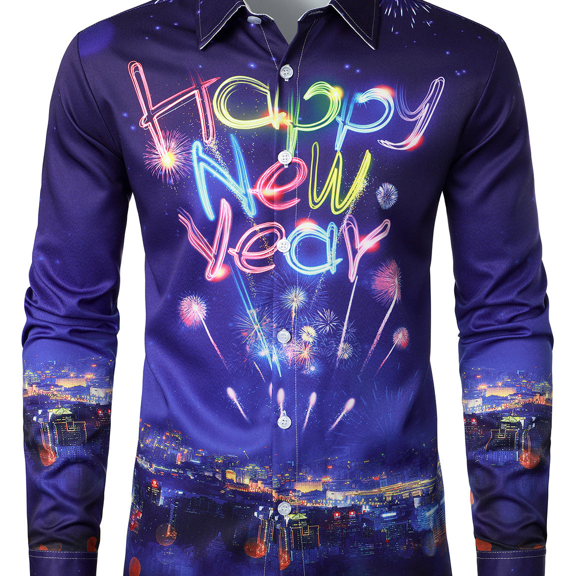 Camisa de manga larga con botones para fiesta de feliz año nuevo de Fireworks Holiday 2024 para hombre
