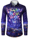 Men's Fireworks Holiday 2024 Happy New Year Party Button Up Long Sleeve Shirt