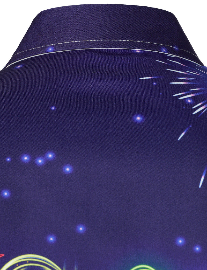 Men's Fireworks Holiday 2024 Happy New Year Party Button Up Long Sleeve Shirt