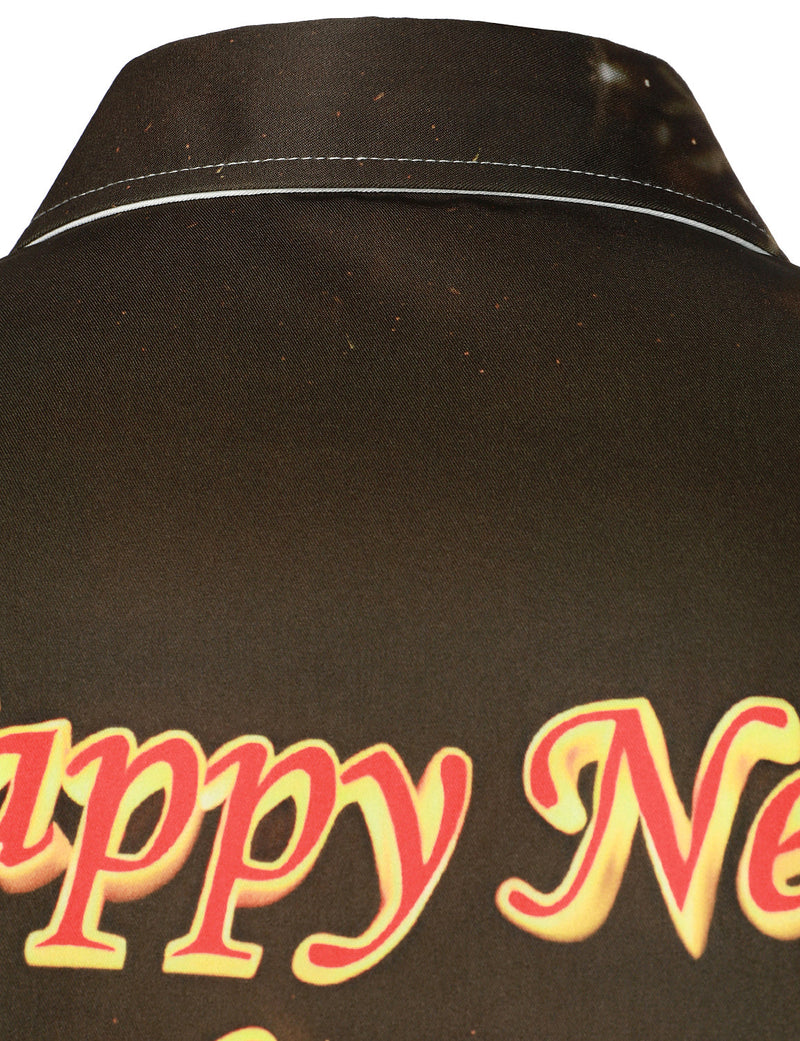 Men's Happy New Year Eve Funny Countdown Clock 2024 Button Up Long Sleeve Shirt
